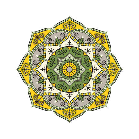 Flower Mandala, Oriental pattern in colored illustration.のイラスト素材