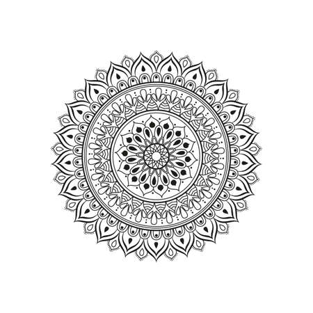 Flower Mandala, Oriental pattern in black and white illustration.のイラスト素材