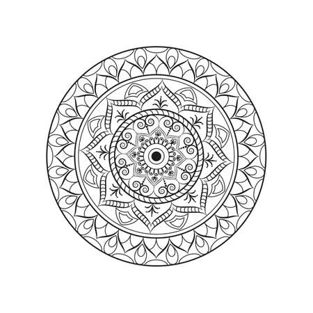 Flower Mandala, Oriental pattern in black and white illustration.のイラスト素材