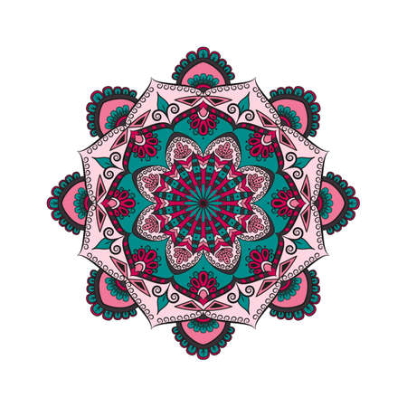 Flower Mandala, Oriental pattern in colored illustration.のイラスト素材