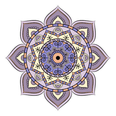 Flower Mandala, Oriental pattern in colored illustration.のイラスト素材