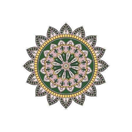 Flower Mandala, Oriental pattern in colored illustration.のイラスト素材