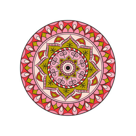 Flower Mandala, Oriental pattern in colored illustration.のイラスト素材