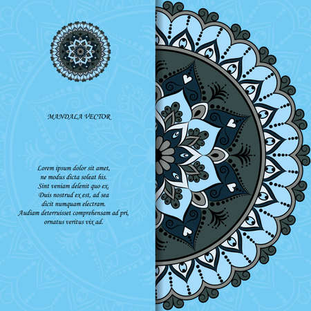 Indian style colorful ornate mandala card. Ornamental blank with ethnic motifs. Oriental graphic design concept.のイラスト素材