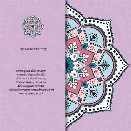 Indian style colorful ornate mandala card. Ornamental blank with ethnic motifs. Oriental graphic design concept.のイラスト素材