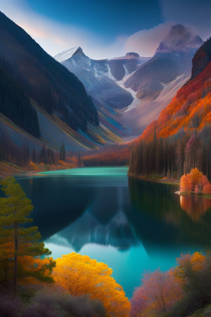 beautiful mountains and riverの素材