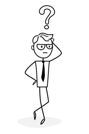 Business concept for web design. A businessman taking part in business activity. The outline of a vector funny illustration. An entrepreneur developing ideas, solves a difficult problem. Doodle style.のイラスト素材