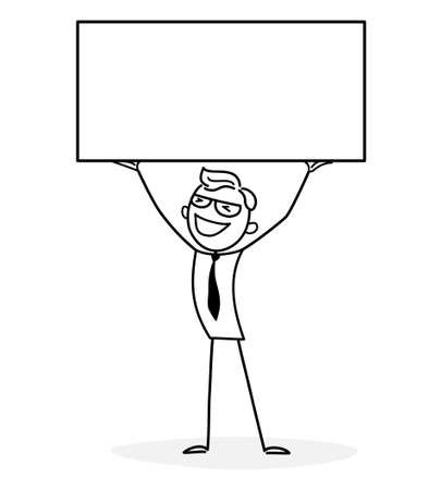 Man working, making a presentation, developing ideas, taking part in business activities. Concept for web design. The outline of a vector illustration with space for text. Doodle styleのイラスト素材