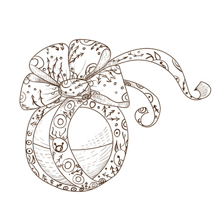 Hand drawn Christmas ball. Vector template for decorating new year greeting cards, coloring books, art therapy, antistress, t-shirts. Isolated on white background.のイラスト素材