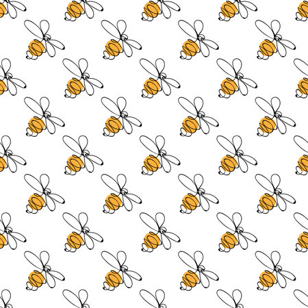 Hand drawn colorful bees. Summer meadow collection. Beautiful design for your textile, paper, cards, web page background. Vector seamless pattern.のイラスト素材