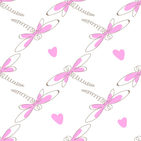 Hand drawn colorful dragonflies. Summer meadow collection.  Vector seamless pattern.のイラスト素材