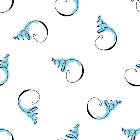 Hand drawn colorful sea shells. Summer sea shells doodles collection. Beautiful design for your textile, paper, cards, web page background. Vector seamless pattern.のイラスト素材