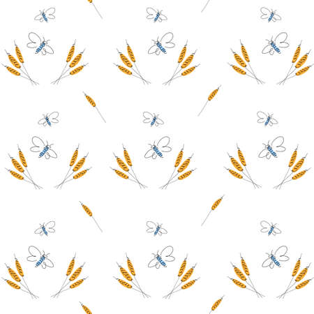 Hand drawn colorful butterflies and flowers. Summer meadow collection. Beautiful design for your textile, paper, cards, web page background. Vector seamless pattern.のイラスト素材