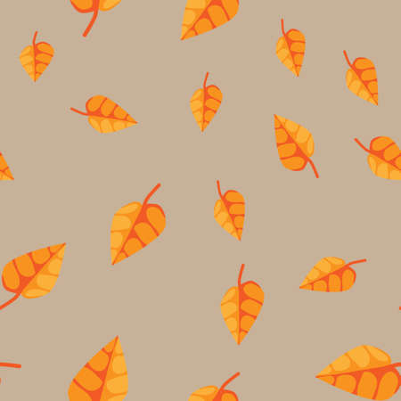 Soft seamless vector pattern. Orange leaves on a beige background. Autumnal background.のイラスト素材