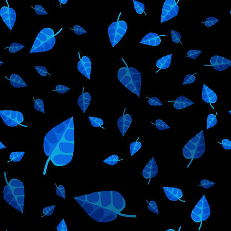 Bright seamless vector pattern. Blue leaves on a black background.のイラスト素材