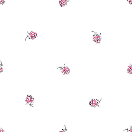 Hand drawn colorful flowers. Summer meadow collection. Beautiful design for your textile, paper, cards, web page background. Vector seamless pattern.のイラスト素材