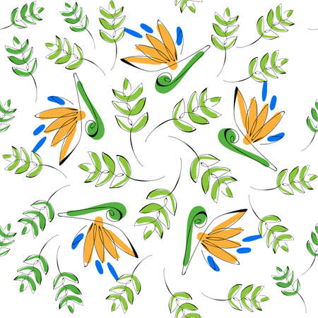 Hand drawn colorful flowers. Summer flowers doodles collection. Beautiful design for your textile, paper, cards, web page background. Vector seamless pattern.のイラスト素材