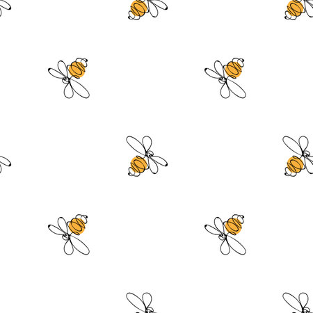 Hand drawn colorful bees. Summer meadow collection. Beautiful design for your textile, paper, cards, web page background. Vector seamless pattern.のイラスト素材