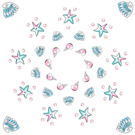 Hand drawn colorful sea shells. Summer sea shells doodles collection. Beautiful design for your...