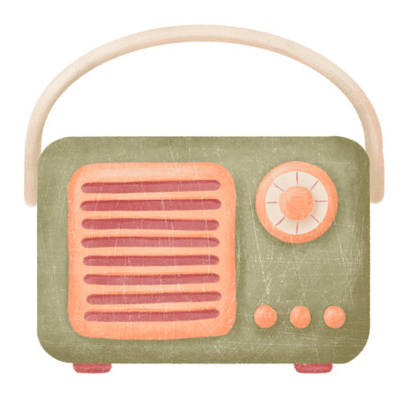 Retro radio in cartoon style. Vintage illustration clipart isolation on white, technologyの写真素材