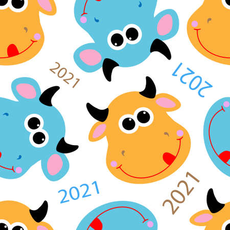 Vector new year pattern with bullsのイラスト素材