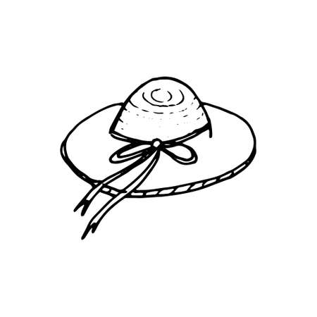 Straw summer hat hand drawingのイラスト素材