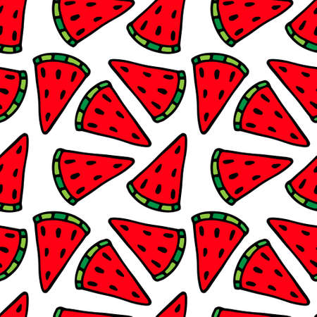 juicy watermelon slices, pattern, on a white background. Vector seamless pattern on a white background.のイラスト素材