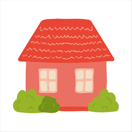 Vector cartoon pink house for kids. House for the design of children's banners and postcards.のイラスト素材