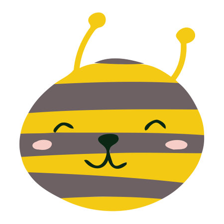 The face of a bee or wasp. Bee with antennae for children's room decoration, banners, postcards.のイラスト素材