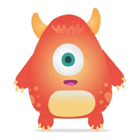 Vector monster of orange color with horns and one eye.