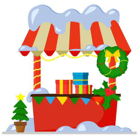 A souvenir shop. Vector illustration of the Christmas market. A cartoon-style banner.のイラスト素材