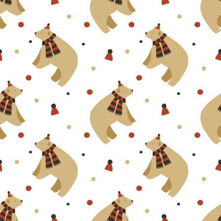 Christmas seamless pattern with bears and branches.のイラスト素材