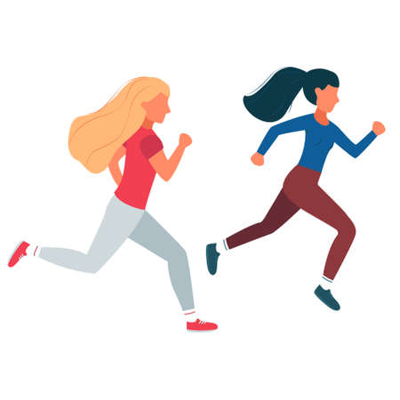 Two girls run to the distillation. Women in running competitions.のイラスト素材