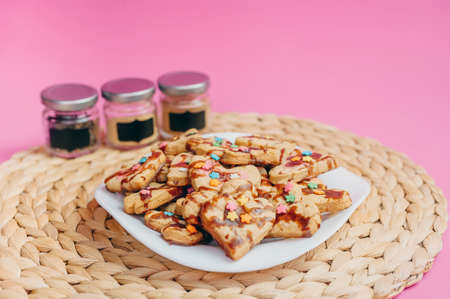 Homemade cookies on a bamboo mat