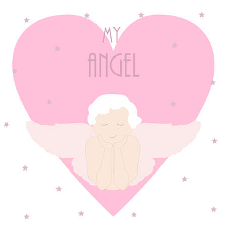 My angel - greeting card. Vector illustration . Vintage drawing.のイラスト素材