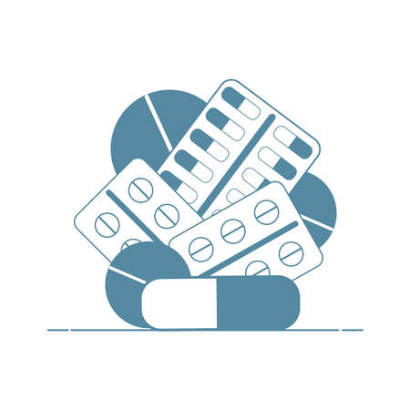 Medical pills. Medical icon. Set of pills, capsules. Vector illustration.のイラスト素材