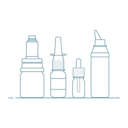 Medical concept. Cold, flu, cough medications: spray and nasal drops, throat spray.のイラスト素材