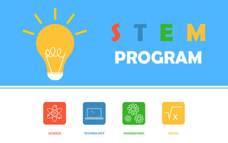 STEM program banner. Science, technology, engineering, mathematics. Education concept. Flat vector.