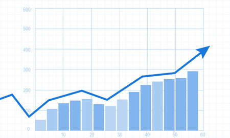 Business graph with a growing up arrow. Flat vector illustration.