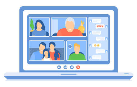 Stay home. Family video call. Family, grandparents, child, grandfather. Coronavirus pandemic online...