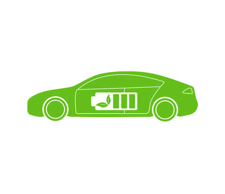 Electric car icon isolated on white background. Side view. Electric battery inside the car. Alternative energy. Vector illustration.のイラスト素材