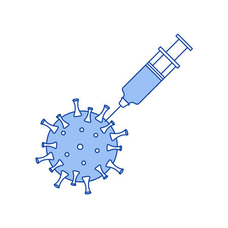 Linear icons of syringe with vaccine and virus isolated on white background.のイラスト素材