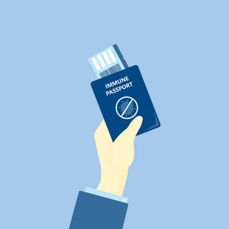 Hand holds immune passport with boarding passes. The ability to travel and work after vaccination and immunizationのイラスト素材