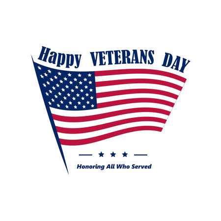 Happy Veterans Day with the flag of the USA. 11th of November. Honor to all who served. Typographic labels, stickers, logos and badges. Flat vector.のイラスト素材