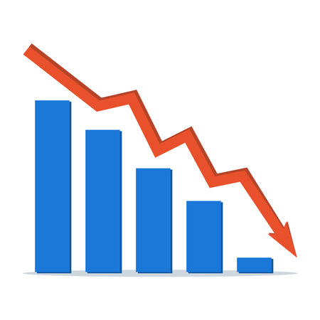 Stock market decline. Financial crisis. Arrow of decreasing economy on the graph. Loss of income, bankruptcy, decline in sales. Vector illustration.のイラスト素材
