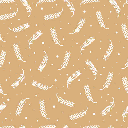 Seamless Christmas pattern with spruce branches and snow. Merry Christmas. Surface design for textile, fabric, wallpaper, wrapping, gift wrap, paper, scrapbook and packaging. Vector illustration.のイラスト素材