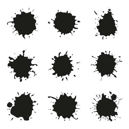 Paint splash and drop splash set with different shapes suitable for stickers, labels, banners, icons. Isolated vector illustration on a white background.のイラスト素材