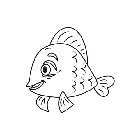 Coloring page of cartoon fish. Coloring book design for kids and children.Underwater world. Black and white vector illustration.のイラスト素材