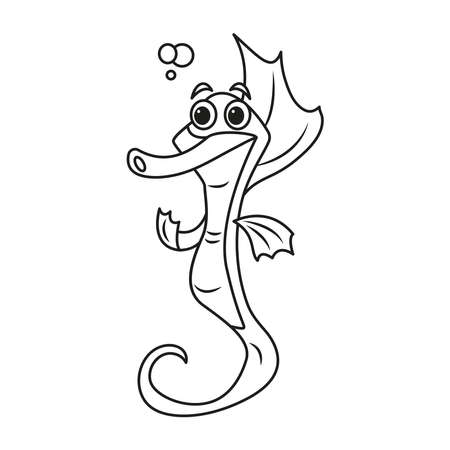 Coloring page of cartoon sea horse. Coloring book design for kids and children.Underwater world. Black and white vector illustration.のイラスト素材