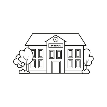 Black and white school building icon. Back to school. School supplies.のイラスト素材